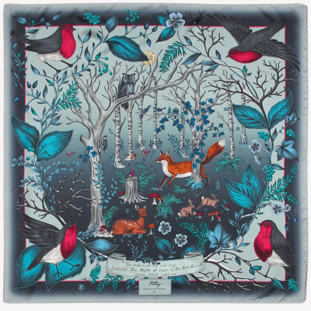 NWT Aspinal of London Robin Silk Scarf